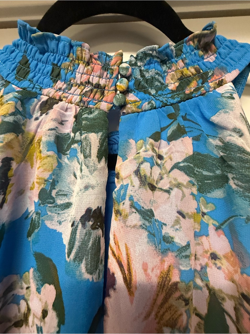Nina Leonard Blue Floral Halter Maxi Dress Size 1X Smocked Waist - Picture 9 of 10